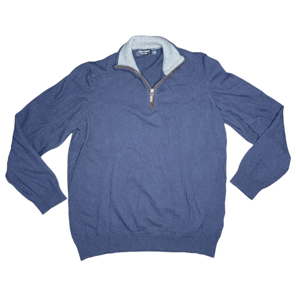 Filippo Riberti Mens XL Cashmere‎ Wool Blend 1/4 Zip Pullover Blue Sweater Italy